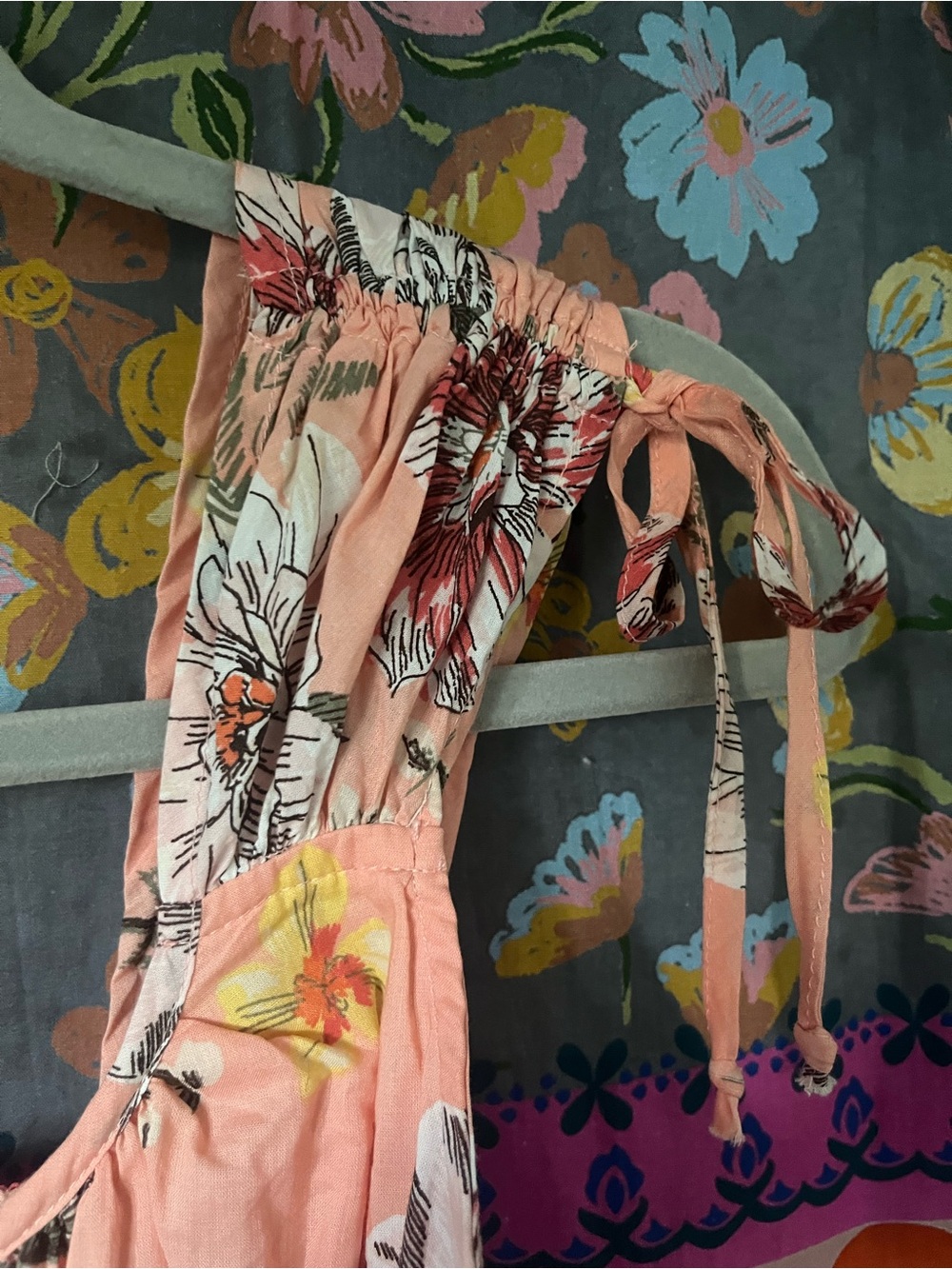 Maurices Boho Peach Floral Cotton Blend Tie-Shoulder Midi Dress Size XS - Picture 4 of 8